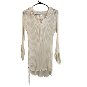 Oxide White Long sleeve Sheer Hooded Long Beach Cover Up Women Sz M